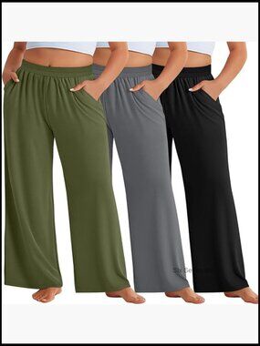 3 Pack Plus Size Wide Leg Pants High Waist Lounge Yoga Sweatpants Pajamas Loose